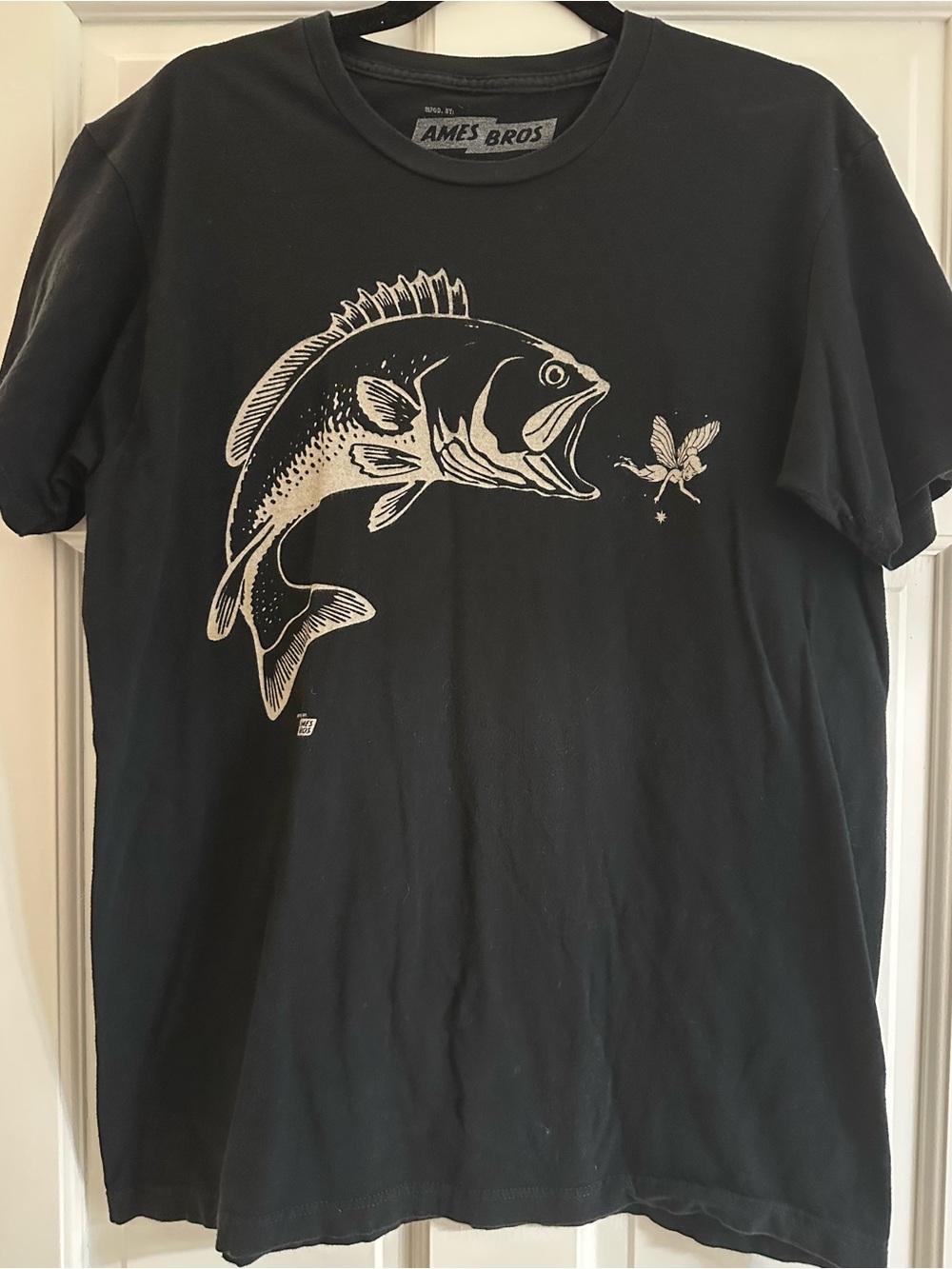 Ames Bros Flyfishing Black T-Shirt Mens L Graphic Tee Cotton
